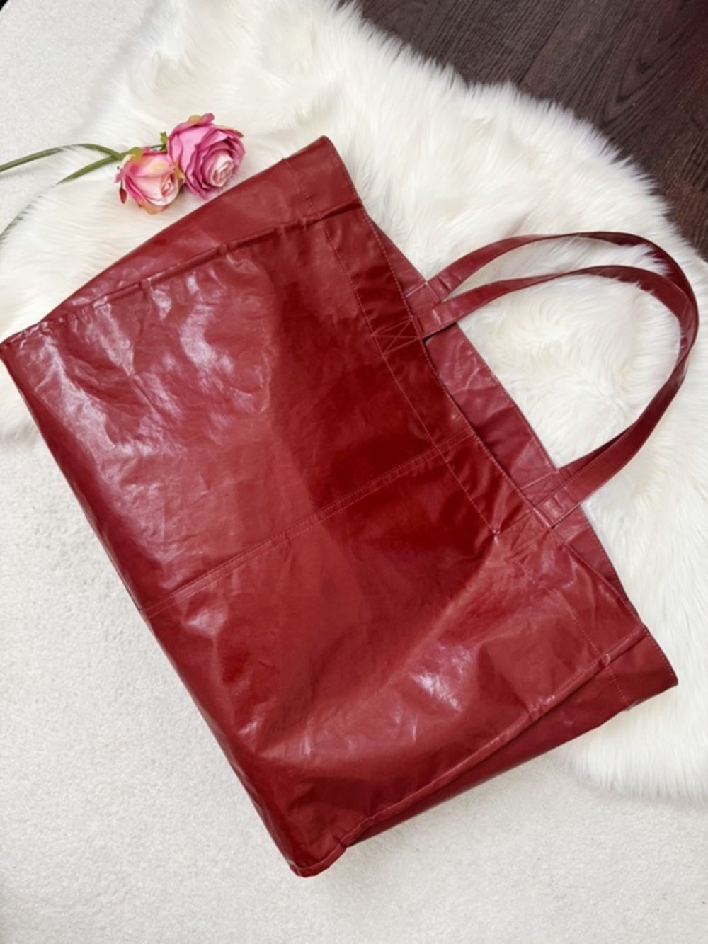 Classic cherry red  faux Leather Tote Bag shopper